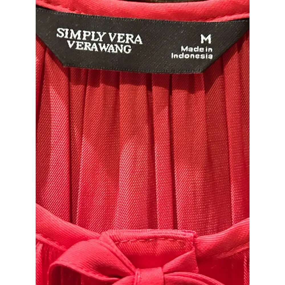 Simply Vera Vera Wang Shirred Tie Neck Short Sleeve Blouse Medium NWT